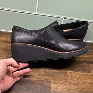 Clarks Black Wedge Loafers NEW